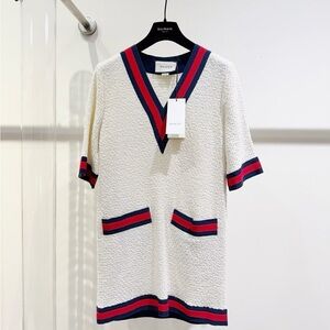 🚩steal authentic Gucci Women's Cream Dress with Red and Blue Accents
